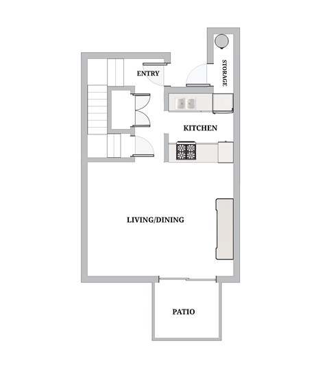 Floor plan for 3 beds, 1 bath, 990 sqft